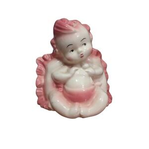 Vintage Hull Art Pottery #92 Gloss 5 1/2" Pink Baby With Pillow Planter